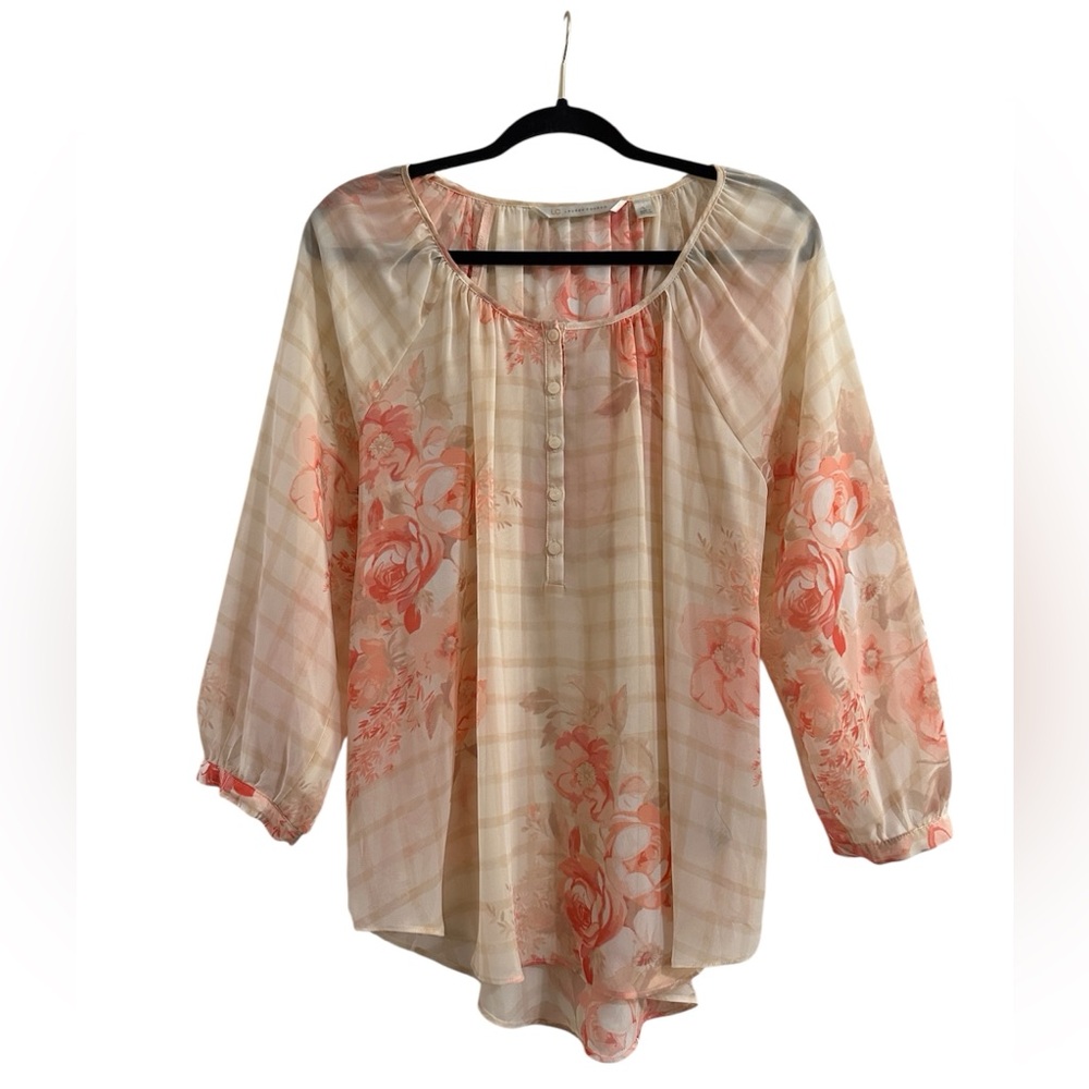 LC Lauren Conrad Cream and Pink Floral Blouse